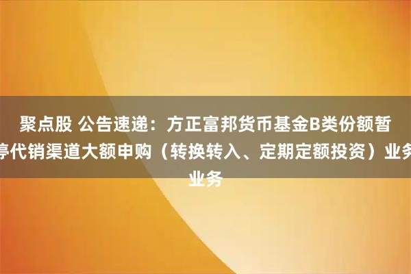 聚点股 公告速递：方正富邦货币基金B类份额暂停代销渠道大额申购（转换转入、定期定额投资）业务